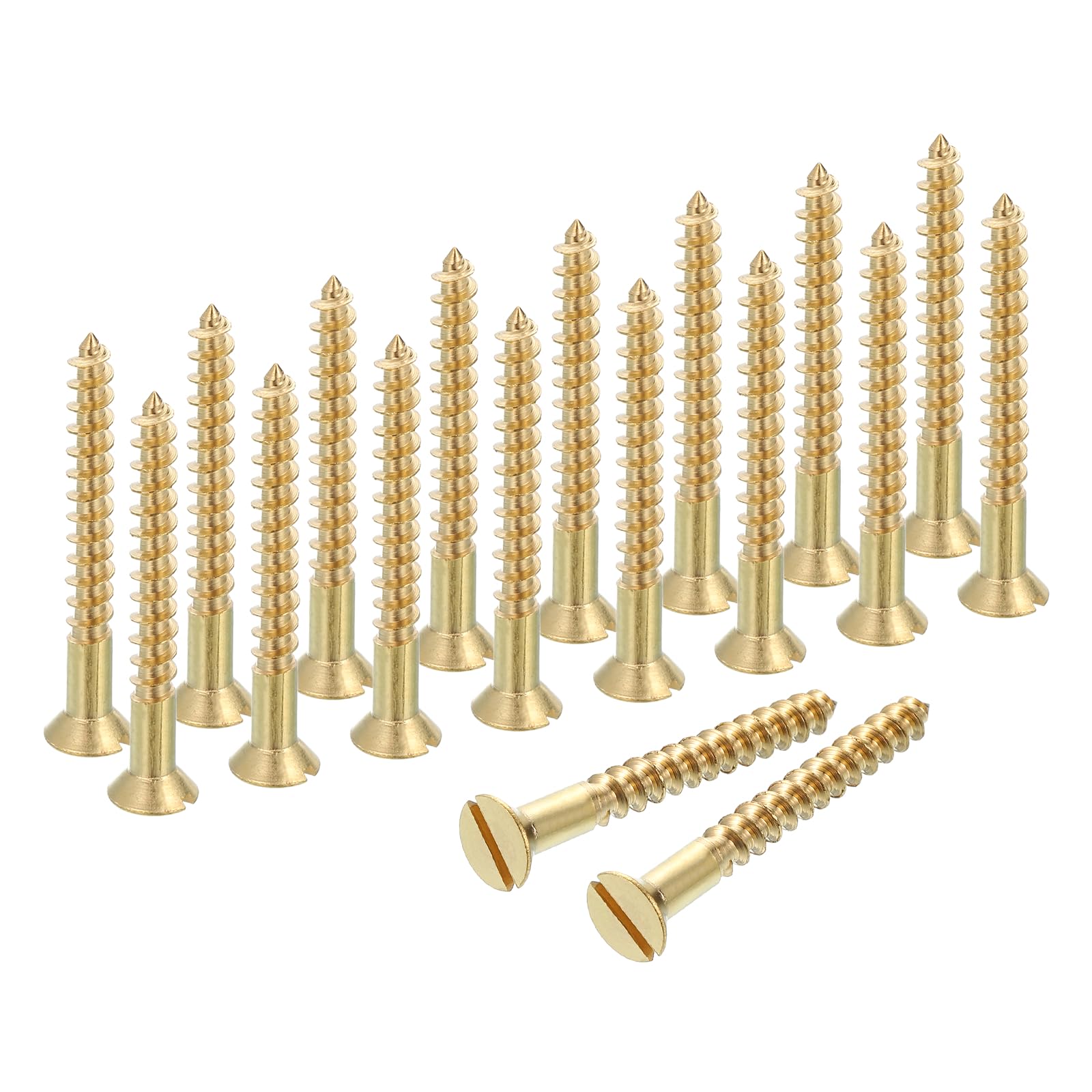 sourcing map Wood Screws, M4.5 x 40mm Brass Slotted Flat Head Self Tapping Screw Quick Metal Self-Tapping for Indoor Household Appliances Furniture Woodworking Pack of 18