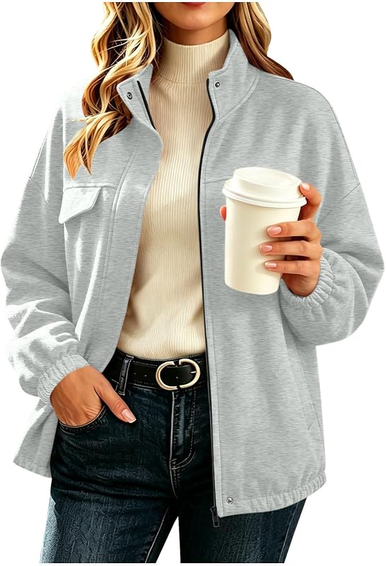 buzo para mujer con cremallera campera Stand Cuello Abrigo con bolsillos