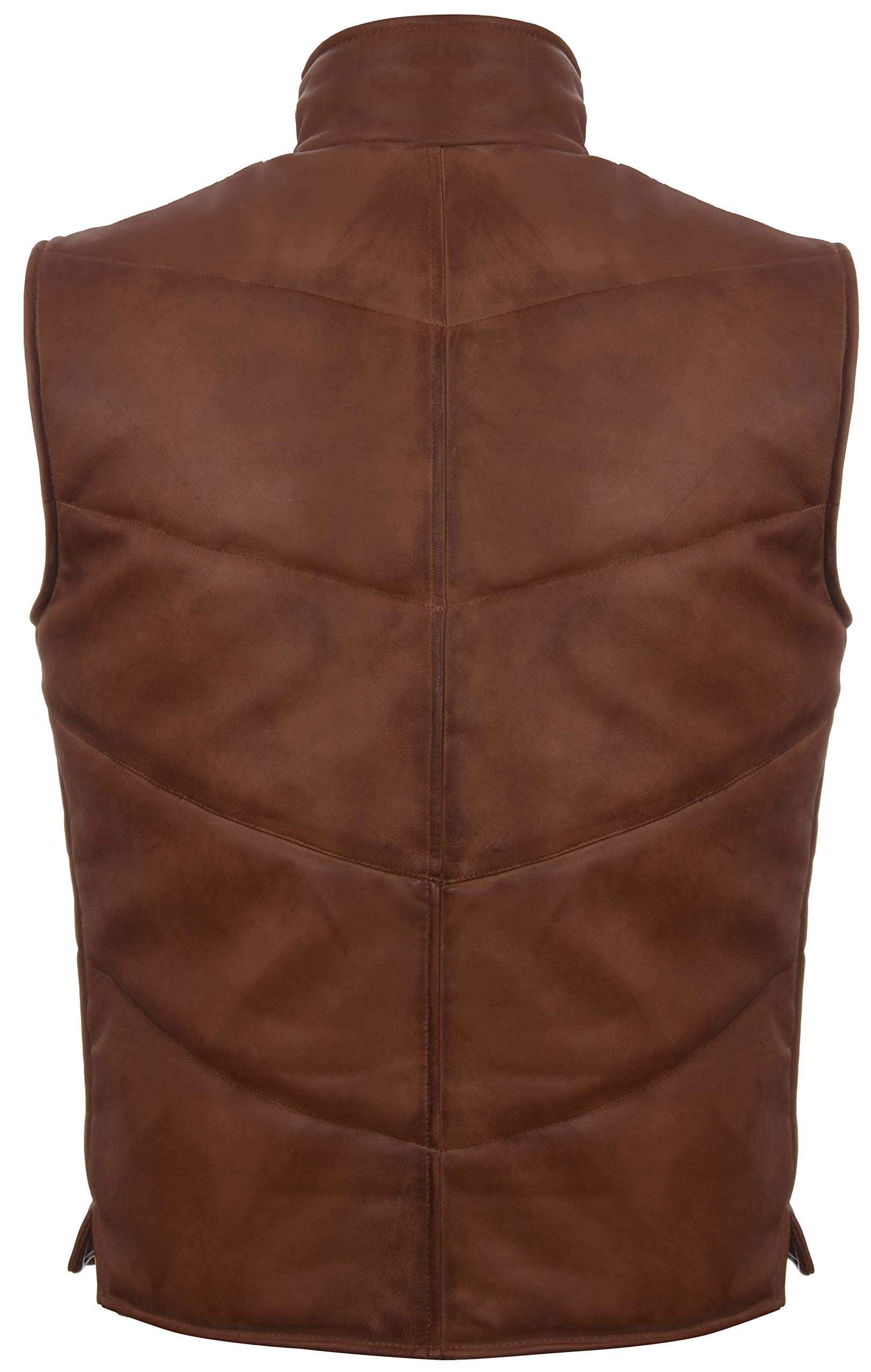 Infinity Leather Puffer de Cuero Bronceado de los Hombres Chaleco Acolchado