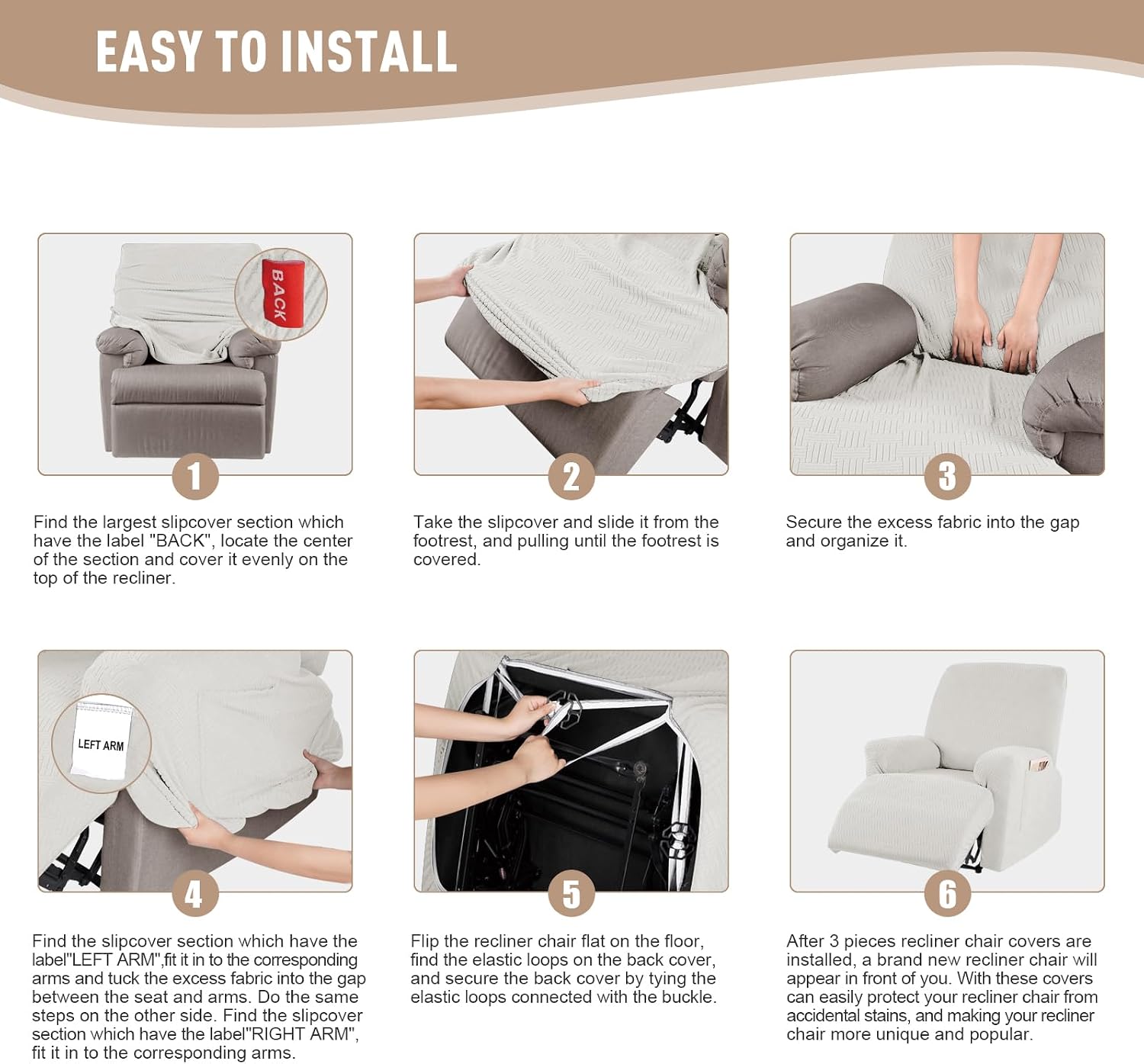KinCam Jacquard Stretchy Recliner Loveseat Cover with Console X1, Recliner Chair Covers X1(Cream)