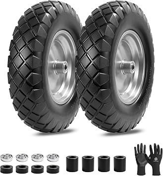 4.80/4.00-8" Flat-Free Tire and Wheel, 16" Solid Wheelbarrow Tires with 5/8" or 3/4" Bearings, 3-7" Centered Hub Universal Fit for Wheelbarrows/Garden Trailer/Wagons