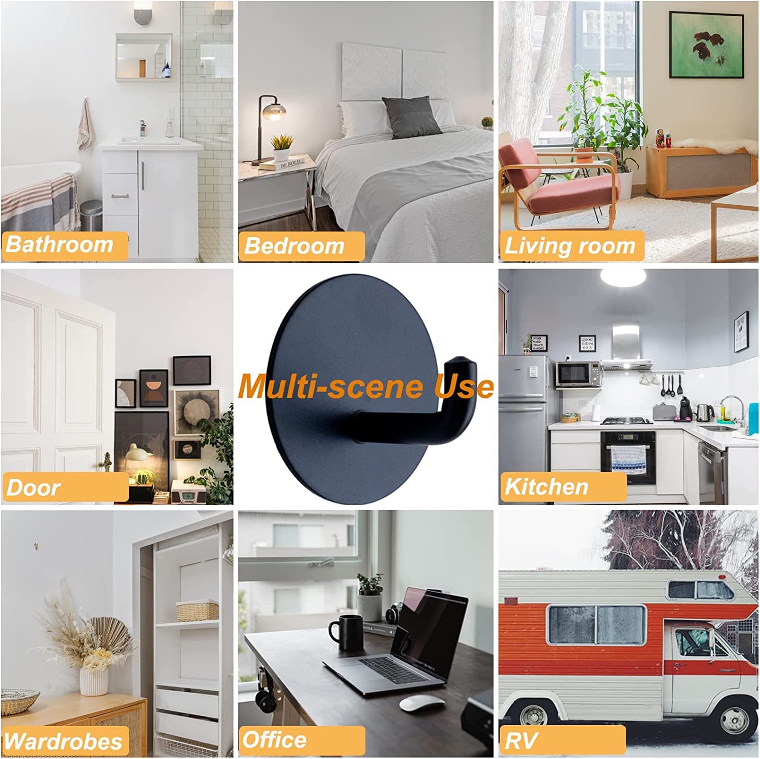 Paquete de 8 ganchos de pared, ganchos adhesivos para colgar toallas/abrigos, ganchos adhesivos de acero inoxidable para puerta de baño, cocina, impermeable, resistente al óxido, colgar 15
