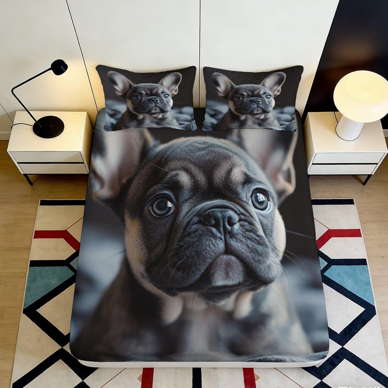 3D Printed French Bulldog Fitted Sheet Microfiber Decorative Dog Pattern Bed Cover for Bedroom Dorm Easy Care 90x200x25cm
