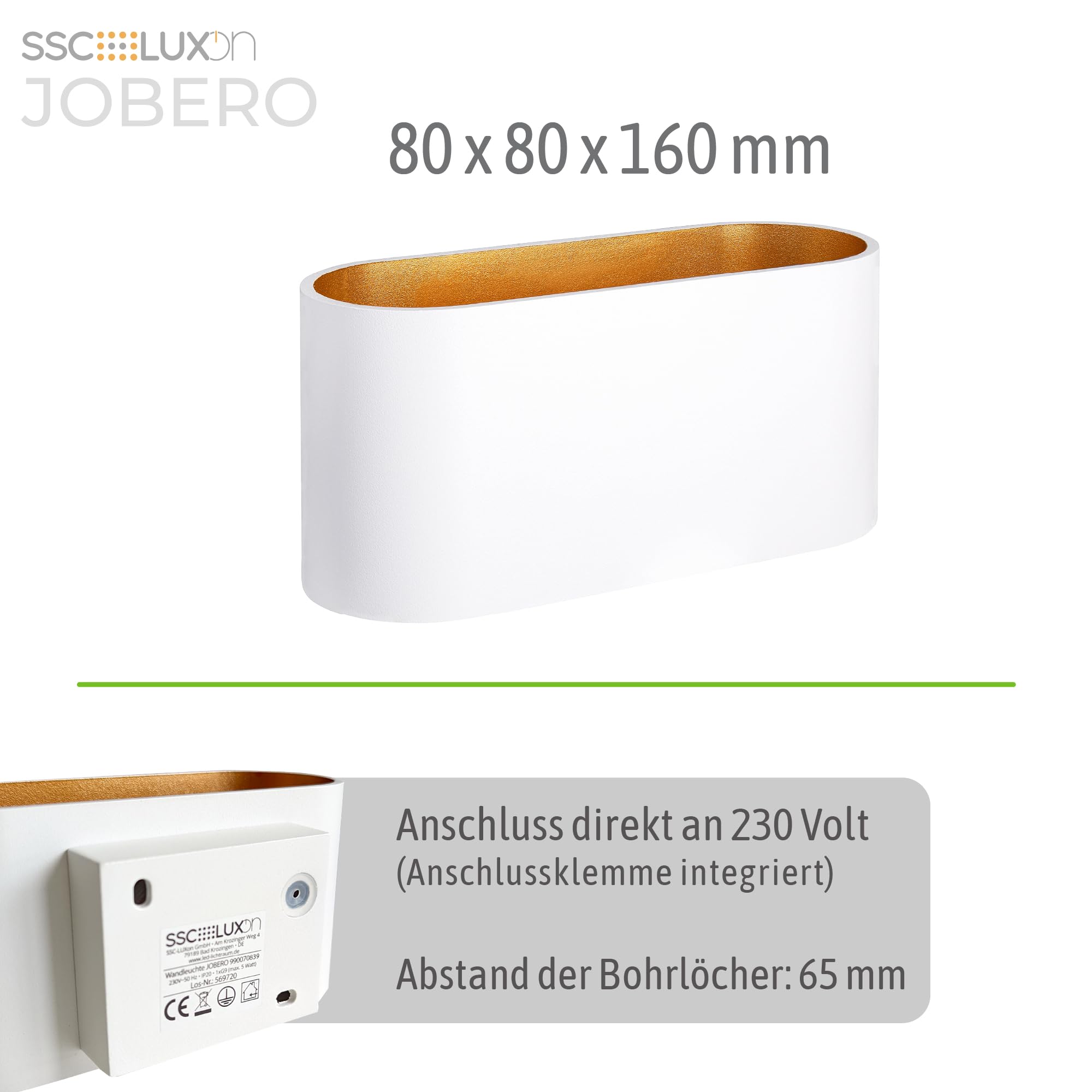 SSC-LUXon JOBERO Wandlampe 4er Pack Innen weiß gold - Wandbeleuchtung Up Down Vintage Design inkl. G9 Leuchtmittel warmweiß