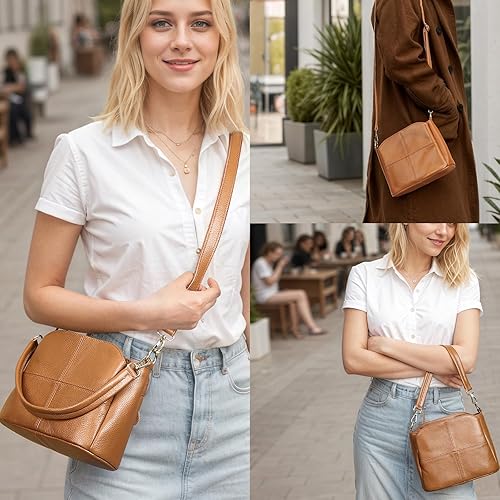 Miniatura 2 de Bolso de hombro de cuero genuino para mujer, bolso cruzado pequeño, bolso mini casual hobo señora bolsos y monederos de mensajero