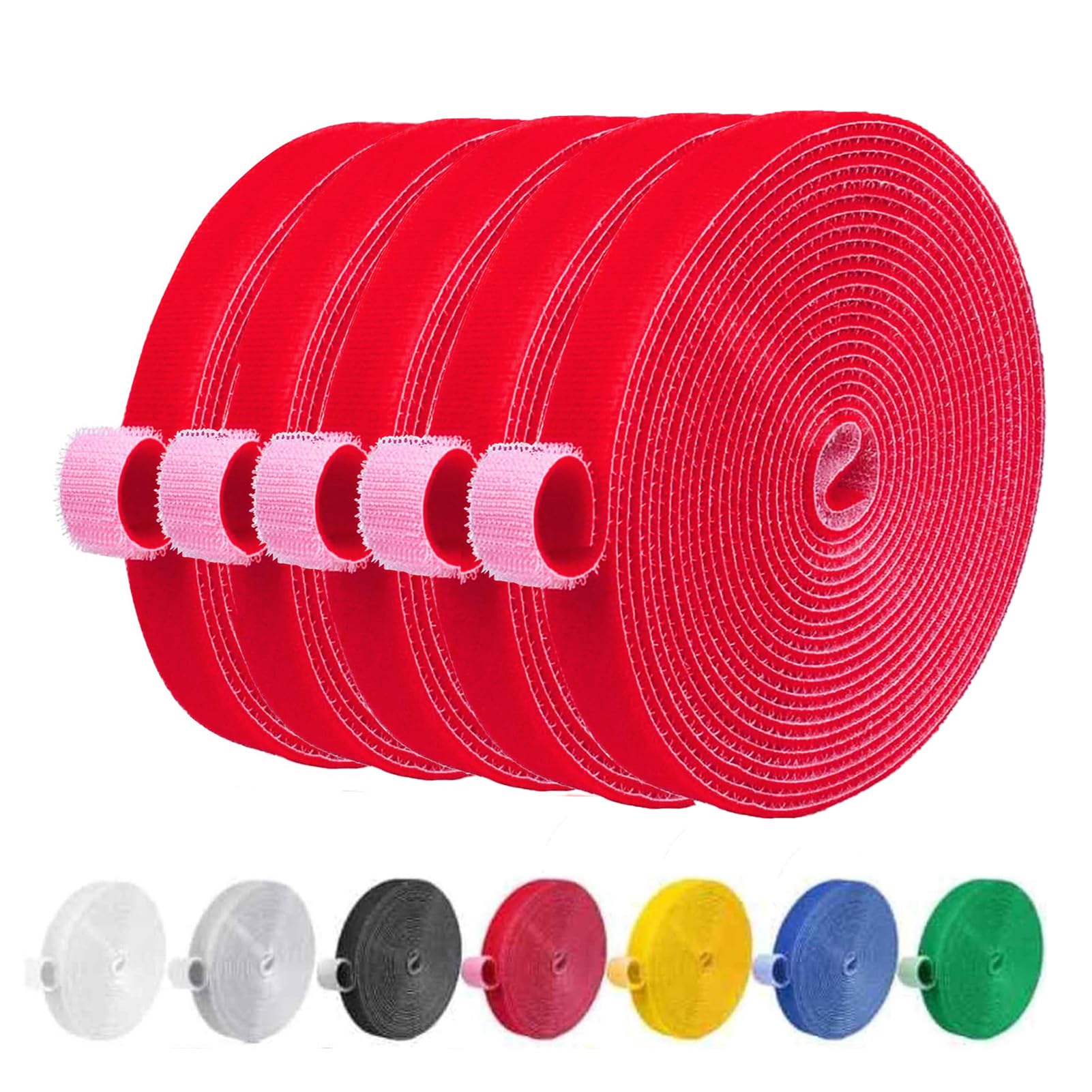 IFNOW 32FT Reusable Fastening Tape Cable Ties Double-Sided Hook-and-Loop Cable Management Tape Strength and Durability 0.4''/Width (5, Red)