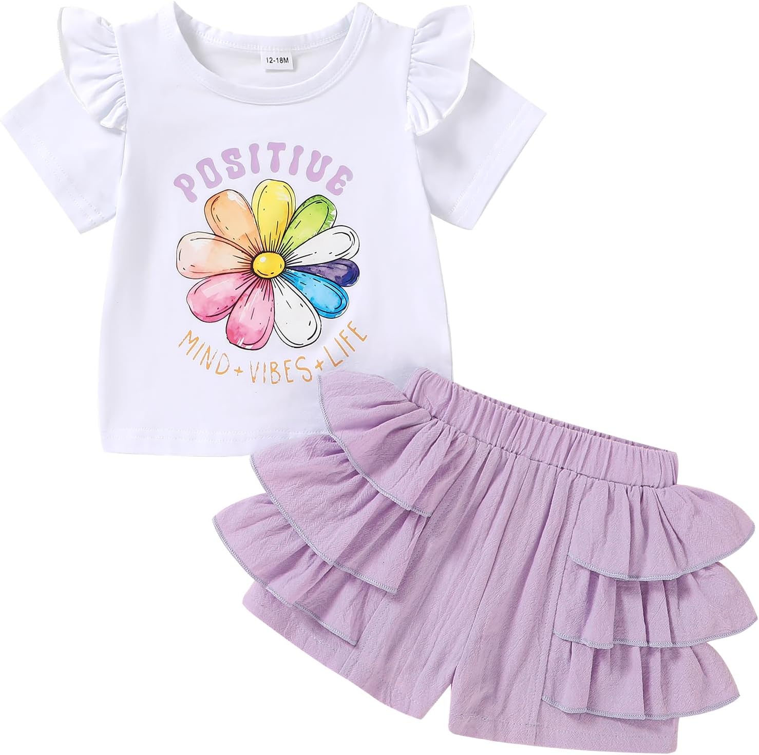 Happy Town Baby Girl Clothes Summer T-shirt Layered Ruffles Shorts Set Toddler Outfits
