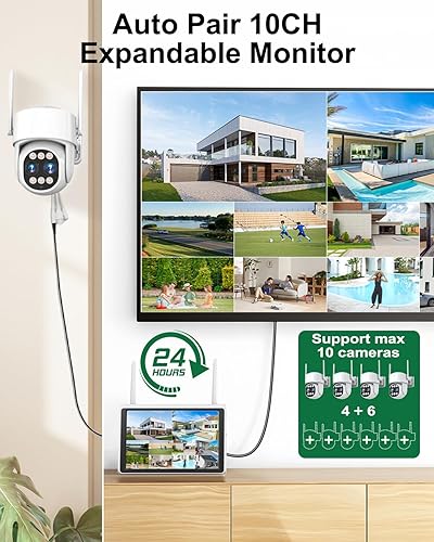 Miniatura 5 de Sistema de cámara de seguridad 4K inalámbrico, lente dual 4MP+4MP 10X Zoom 2.4G5G PTZ Cámaras para seguridad en el hogar al aire libre, seguimiento