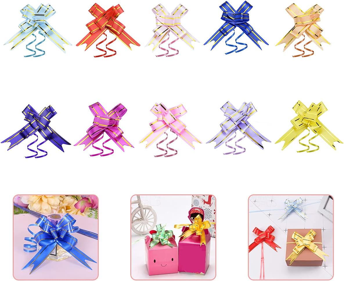 100Pcs Pull Bows for Gift Wrapping 10 Colors Gift Bows Ribbon Bows for Presents Pull Bow for Gifts Wrapping Crafts Christmas Wedding Birthday Party