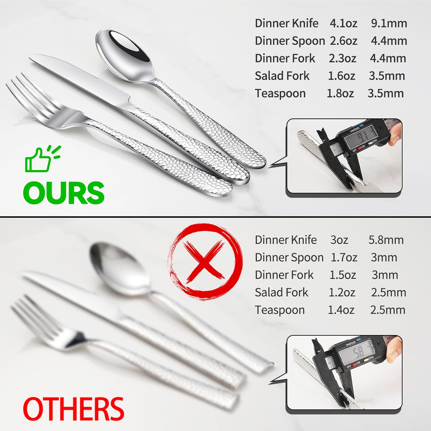 Hammered Silverware Set, 20-Piece Heavy Duty Stainless Steel Flatware Sets for 4, Food-Grade Cutlery Set for Home Restaurant, Mirror Polished, Dishwasher Safe