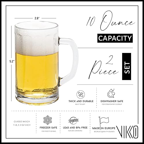 Miniatura 5 de Vikko Taza de cerveza, juego de 4 tazas de cerveza de vidrio, 10 onzas, vaso duradero apto para lavavajillas, para cervezas artesanales, cerveza o