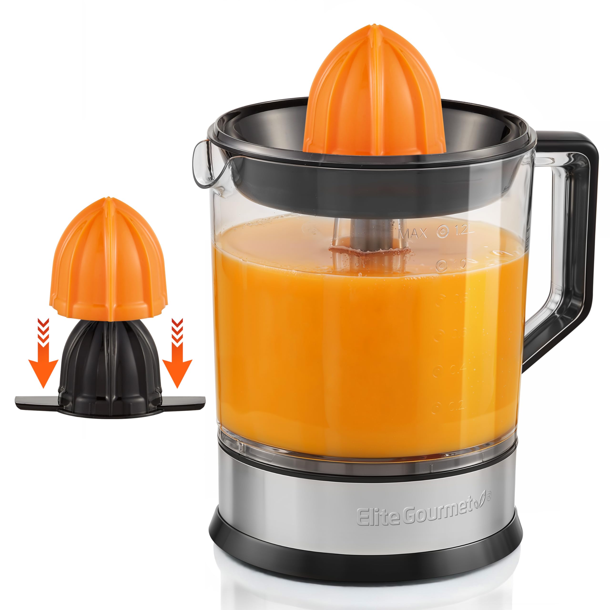Elite Gourmet ETS047 BPA-Free 40-Watt Electric Citrus Juicer with 2 Cones Compact Large Volume Pulp Control Oranges Lemons