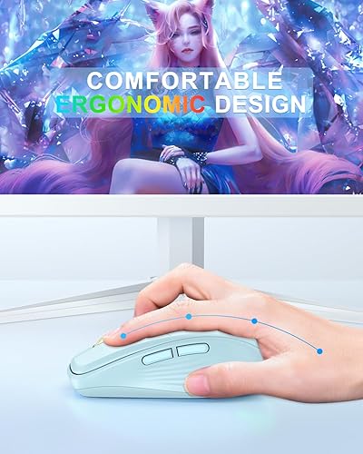 Miniatura 5 de UHURU Mouse inalámbrico para laptop, mouse LED recargable de 2.4G, ratones de computadora pequeños con clic silencioso, 3 DPI ajustables, 6 botones,