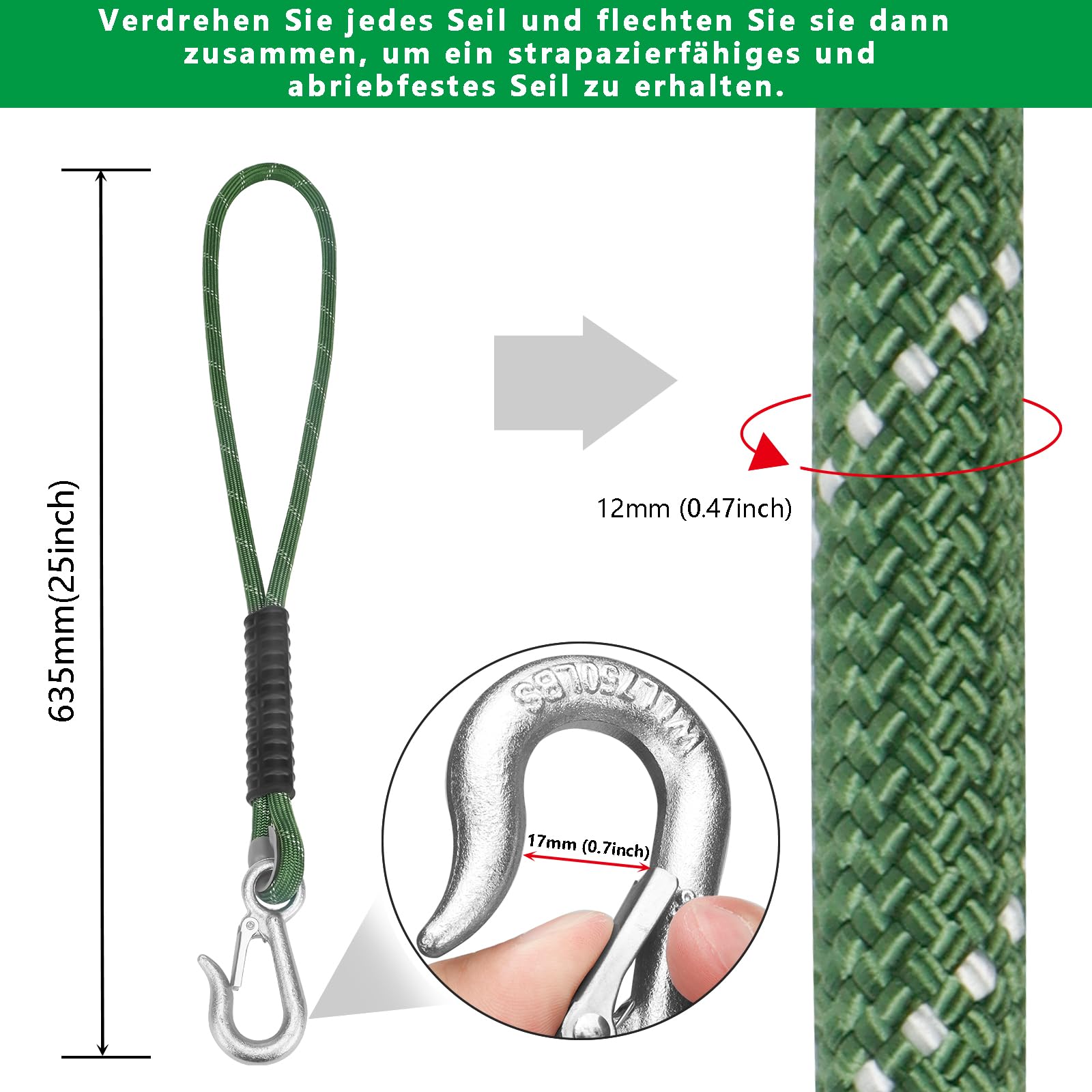 2er Schaukel Befestigung Seil,63.5CM Hängematte Hängesessel Balken Seil Aufhängungs Set,Tragkraft 450kg,mit Haken,HängemattenBefestigung für Indoor Outdoor-Spielplatzschaukeln Hängematten, Grün