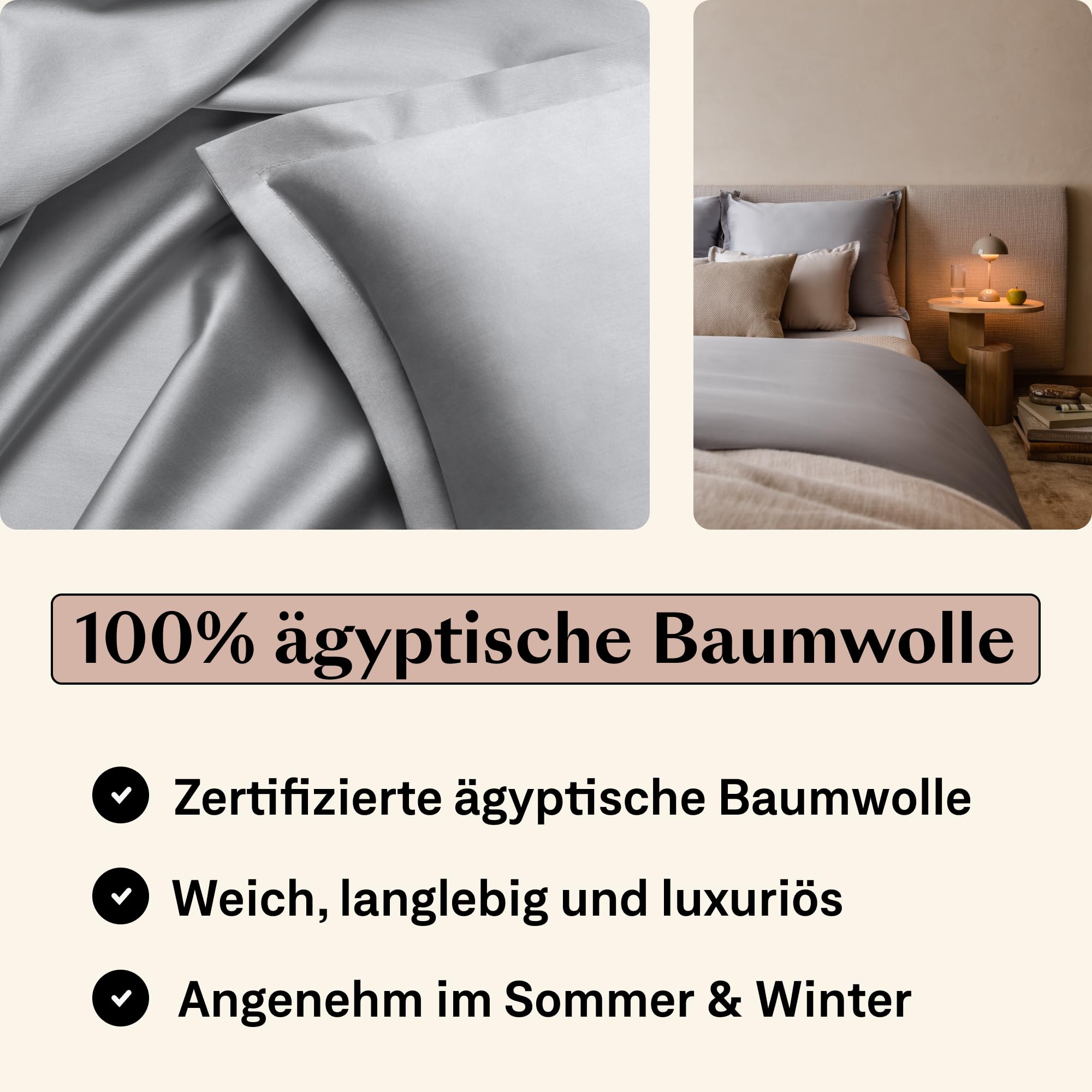 Bettdeckenbezug aus ägyptischer Baumwolle 155x200 cm, hellgrau