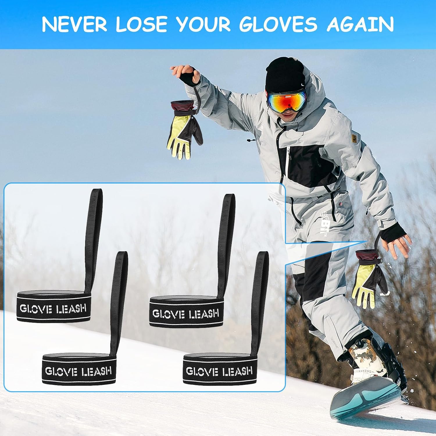 Aolamegs Ski Glove Leash, Comfy Elastic Glove Straps for Skiing, Perfect Mountaineering & Ski Accessories for Hanging Gloves image 2