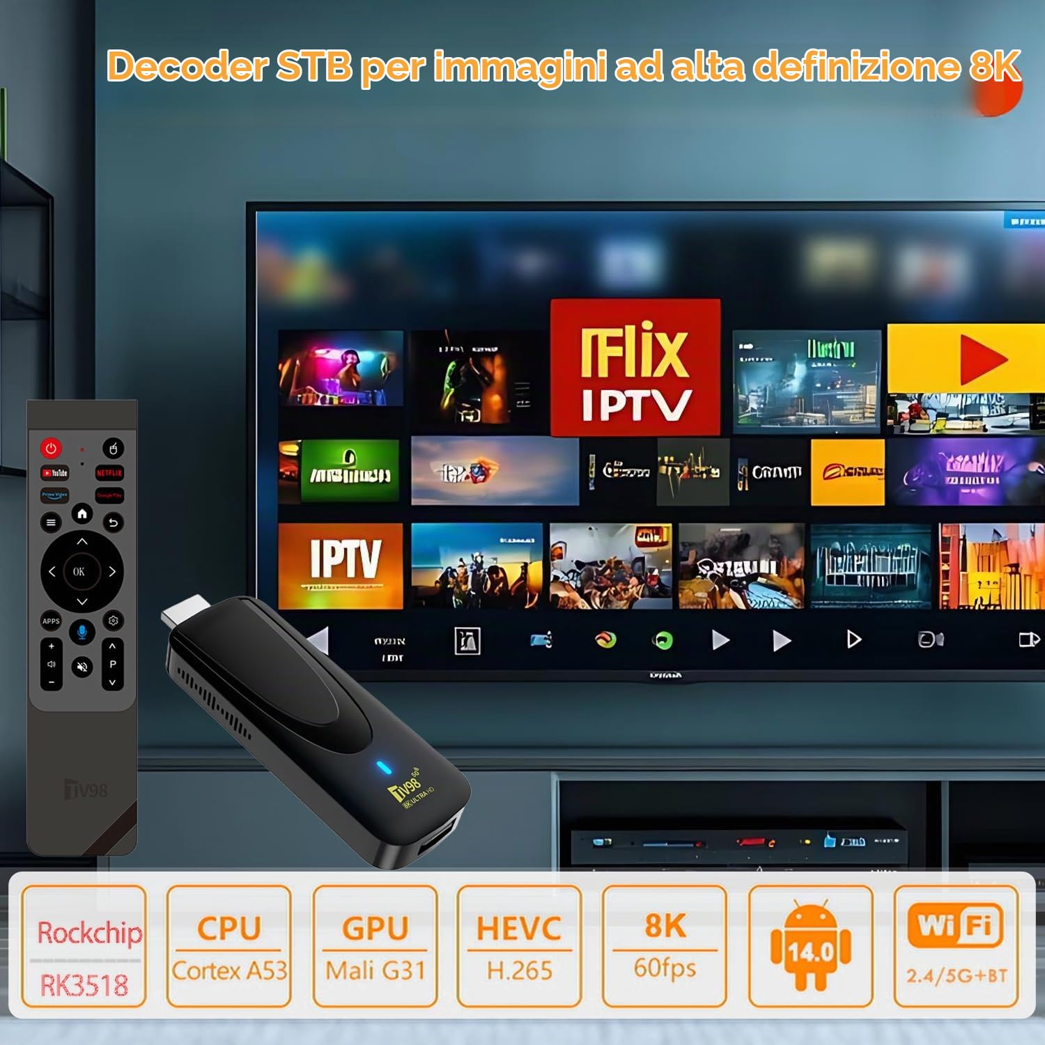 Android 14 bluetoothTV Stick, 2025 Largest 8K Streaming TV Stick,RAM 2GB ROM 16GB Dual WiFi 2.4G/5.8G 10K HDR 10+ Streaming Media Player