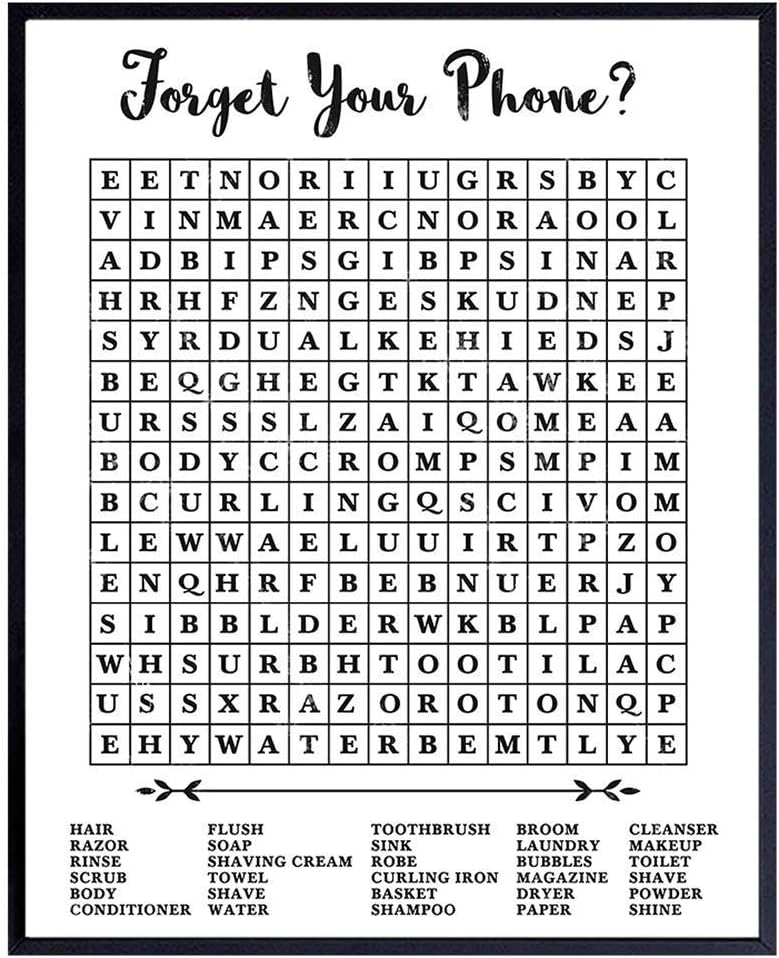 Forgot Your Phone Bathroom Sign - Funny Restroom Sign - Powder Room, Guest Bath Wall Decor - Forget Your Phone Bathroom Print Word Search - Wall Art Decorations - 8x10
