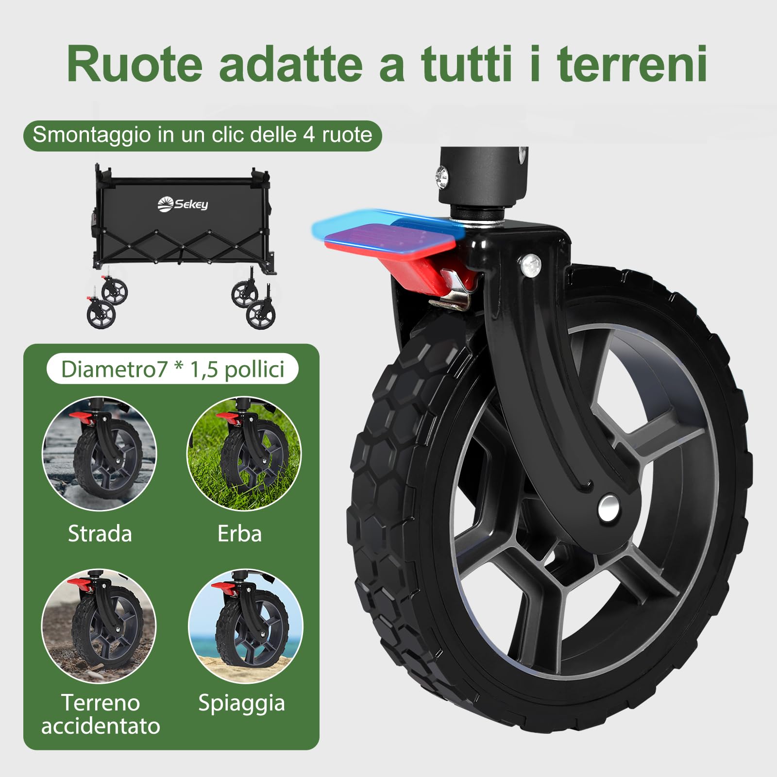 Sekey XXL Carrello Spiaggia con Tetto 150L 150KG, Carrello Pieghevole per Bambini, Carrelli Pieghevole con Ruote con Protezione Solare per Spiaggia Campeggio SE 4018, Nero