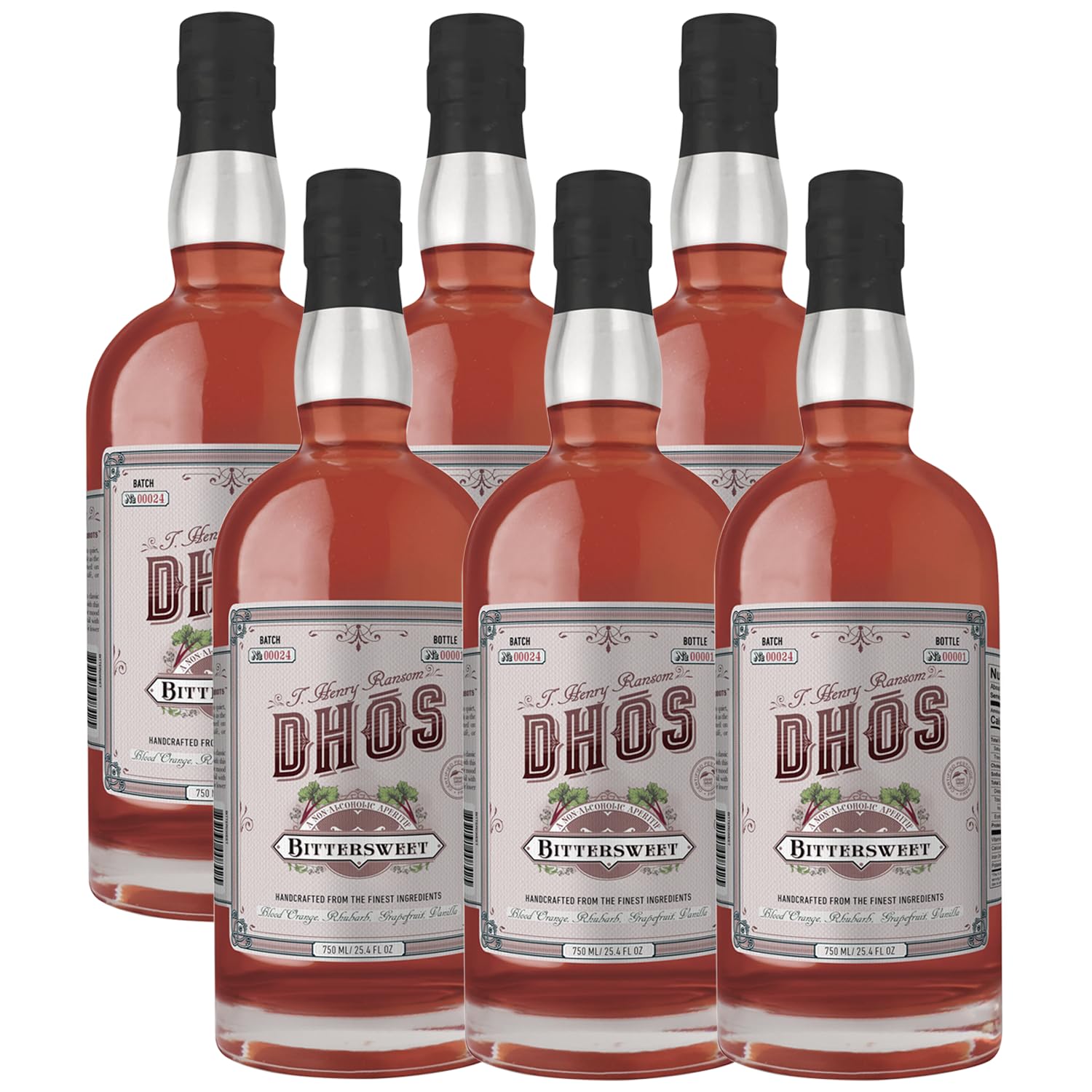 Dhos Handcrafted Non-Alcoholic Bittersweet Aperitif - Keto-Friendly, Zero Sugar, Zero Calories, Zero Proof - 750 ML - Perfect for Mocktails Flavors of Rhubarb & Bitter Herbs - Made in USA, Aperol Spritz