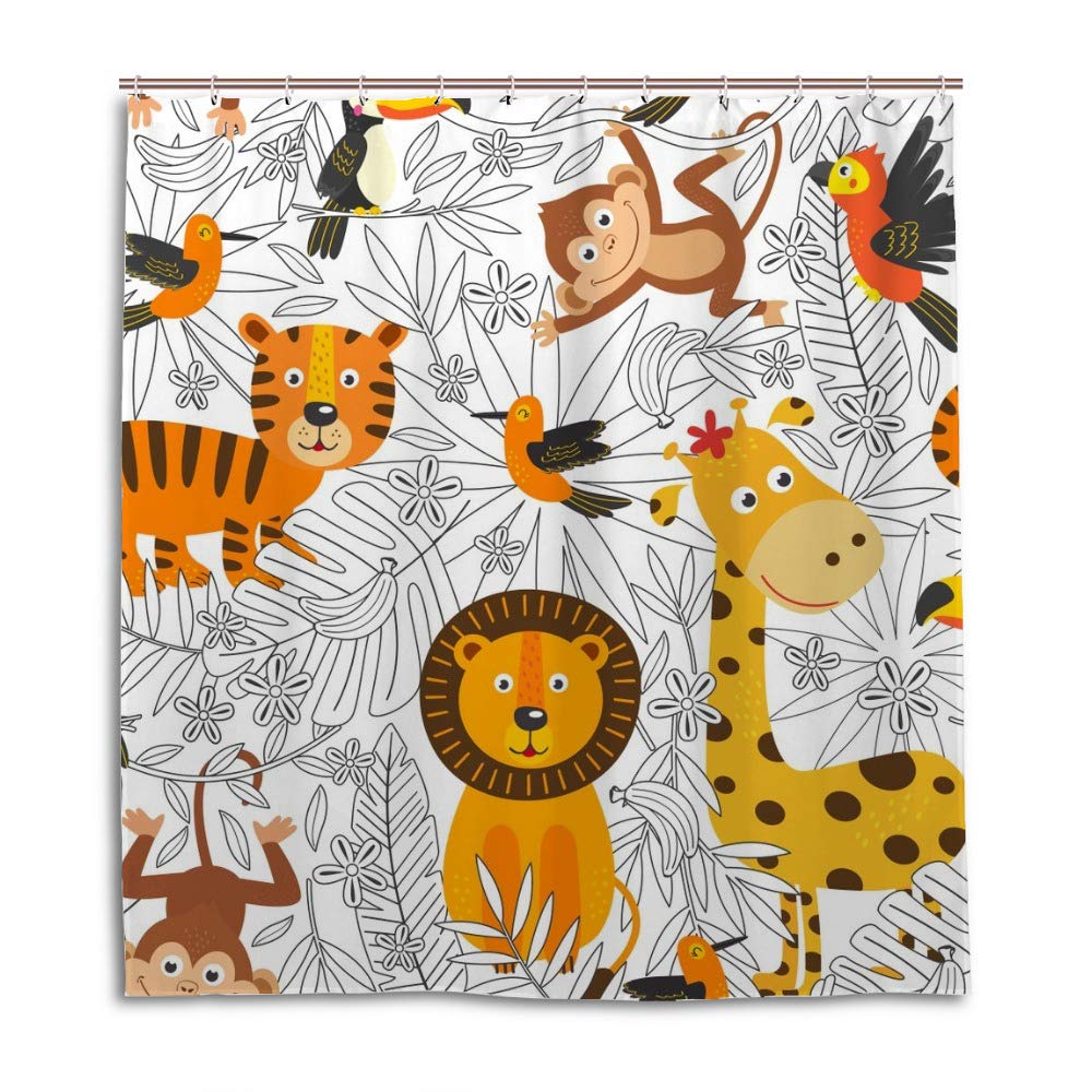 Rideau de douche polyester animaux tropicaux 168x183cm avec 12 crochets