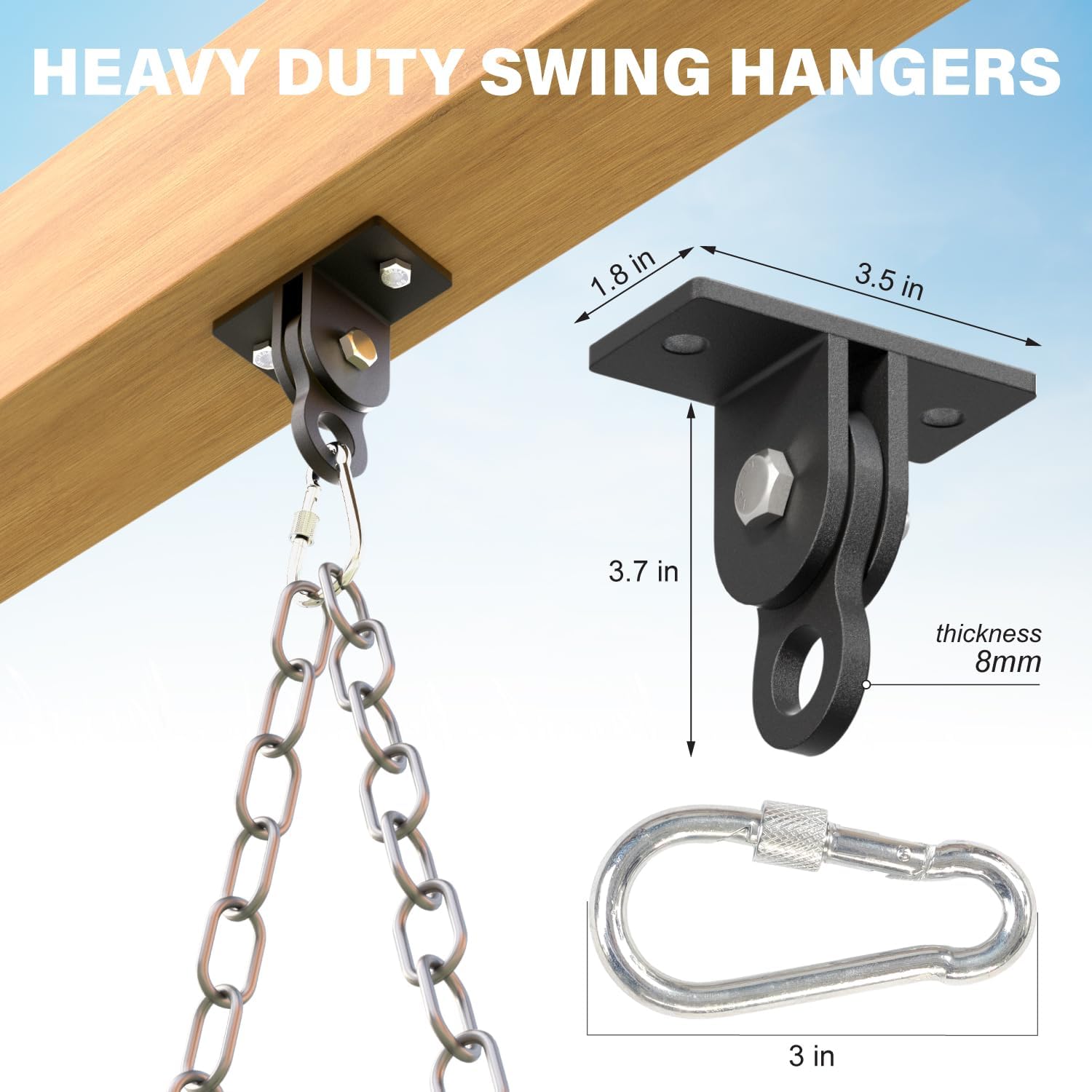 Heavy Duty Swing Sets Bracket Kit, Including 2 A-Frame Swing Set Brackets and 4 Swing Hangers, for Playground Equipment Mounting Parts, Porch, Yard (Black)