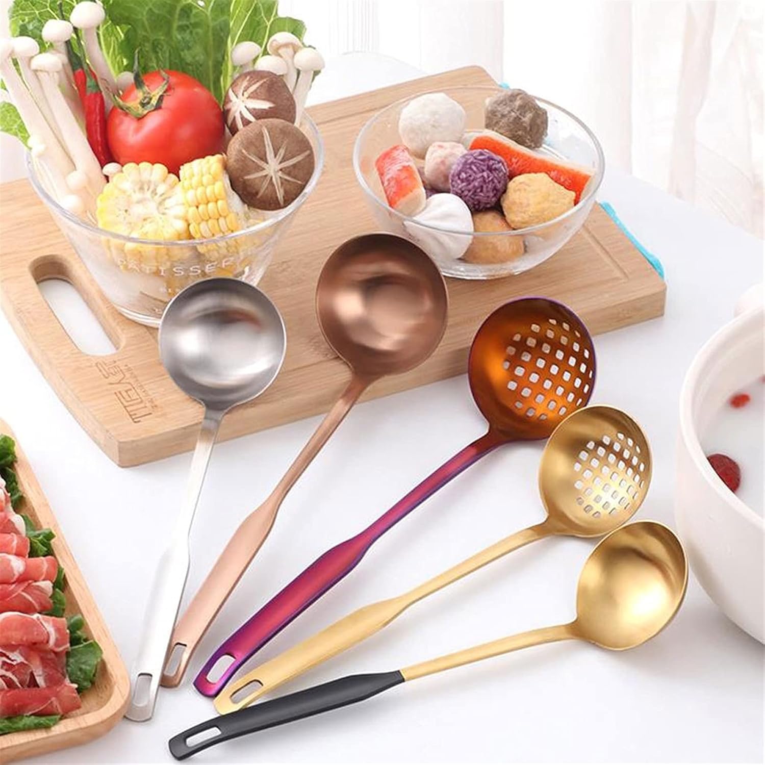 Leaky Spoon Hot Pot Colander Skimmer Long Handle Slotted Soup Spoon Cooking Skimmer Kitchen Cooking Utensils for Hot Pot Scooping Sauce Serving Colander