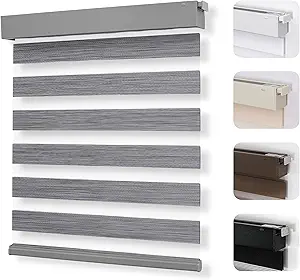 Joydeco No Drill Zebra Blinds for Windows, Cordless Day & Night Dual Sheer Roller Shades, Easy Installation, Free-Stop Lift System, Light Filtering Privacy Blinds for Home(Grey,46" W x 75" H)