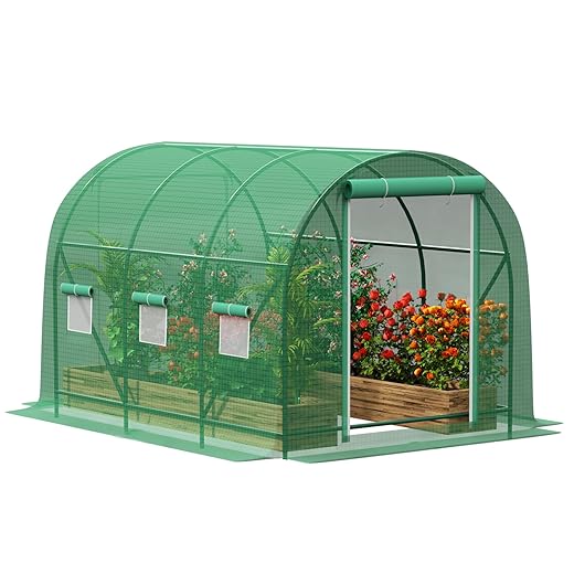 10×7×7 FT Greenhouses for Outdoors Heavy Duty, Large Walk in Green Houses for Outside with 6 Ventilated Mesh Windows & Roll-up Door & Reinforced Frame
