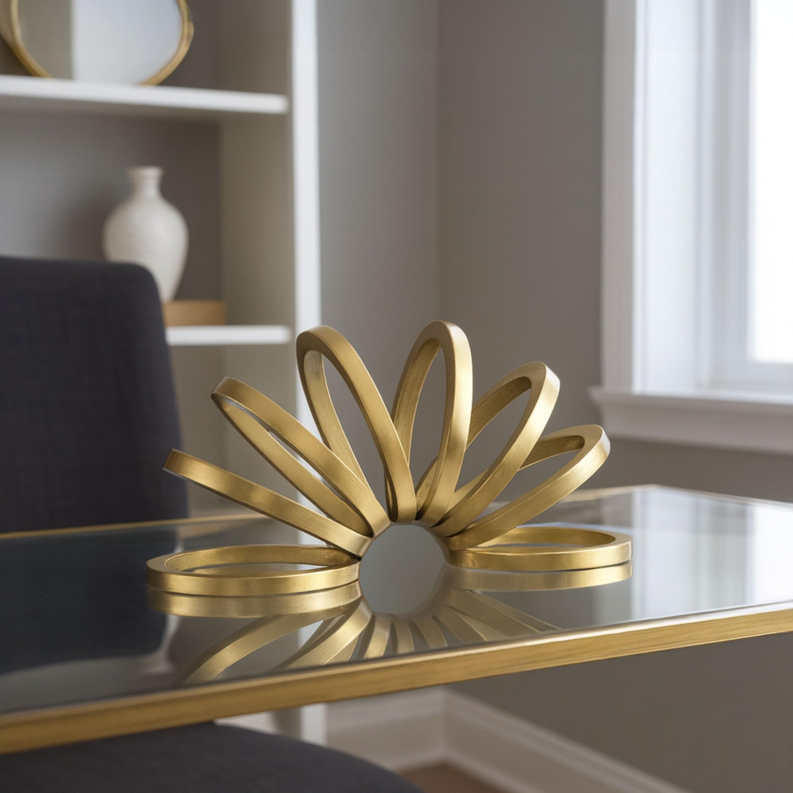 Slinky Ring Decorative Object – Circular Aluminum Sculpture Modern Home Decor – Minimalist Shelves & Coffee Table Decor for Office & Living Room – 10.75" x 5.5", Gold