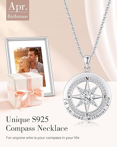 Miniatura 3 de S925 Necklace Gift for Wife Compass Jewelry Women Anniversary Sterling Silver Girlfriend Birthday Gifts for Her Valentines I'd be Lost without You
