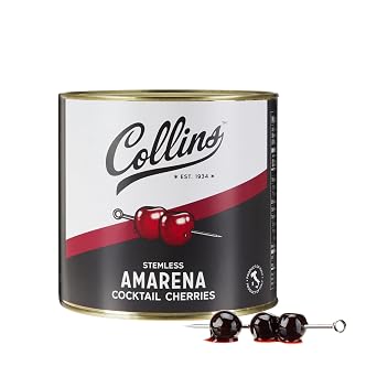 Collins Amarena Cherries - Garnish, Cocktails, Desserts, Gluten Free and Vegan Italian Sweet Tart Sour Cherry, Perfect for Bars, Restaurant, Food Service, Bakery, Pastry Shop, 7 lb 3.18 kg Set of 1