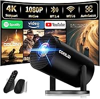 Coolid C2 Mini Projector: Native 1080P 4K Support, WiFi 6, Bluetooth 5.4, Auto Keystone, 180° Rotatable, Built-in Apps - Portable Black