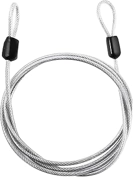 Security Cable Lock, 6.6ft x 2.5mm Steel, Stainless Steel Wire Rope with Double Loop - Silver