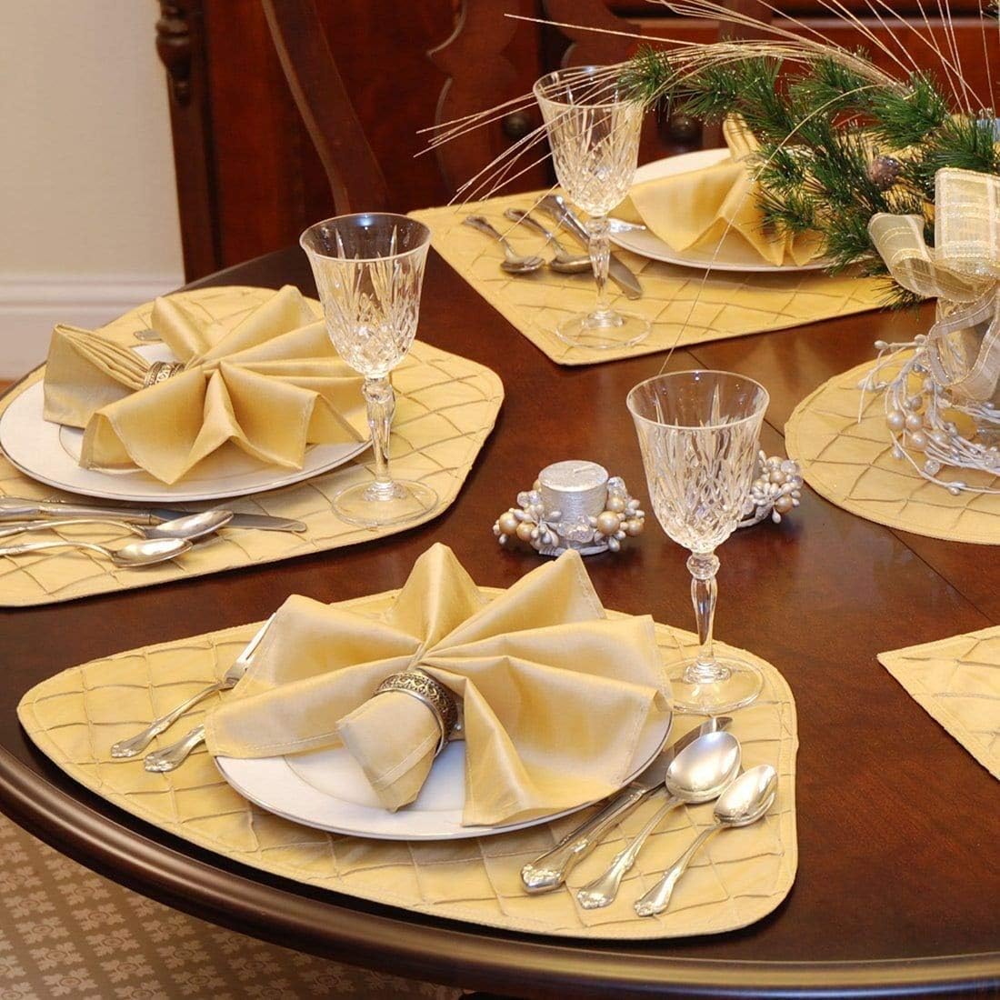 Sweet Pea Linens Gold Pintucked Wedge-Shaped Placemats - Set of Six