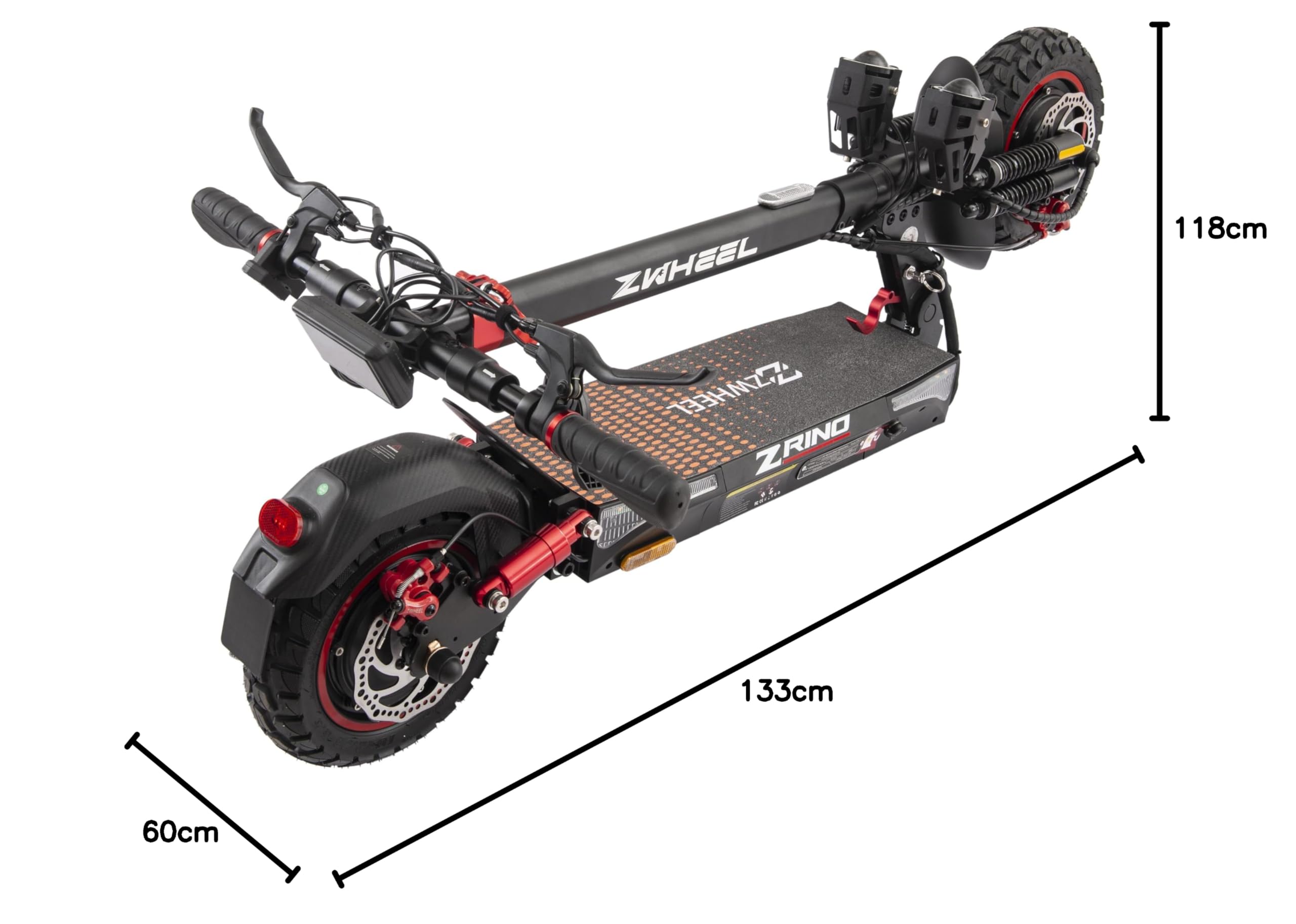 ZWHEEL ZRINO Patinete Eléctrico Adultos Homologado DGT - 600W-1200W MAX, 35-70km Autonomía, Doble/Cuádruple Suspensión Hidráulica, IP54, Ruedas 10" Tubeless/Offroad - App