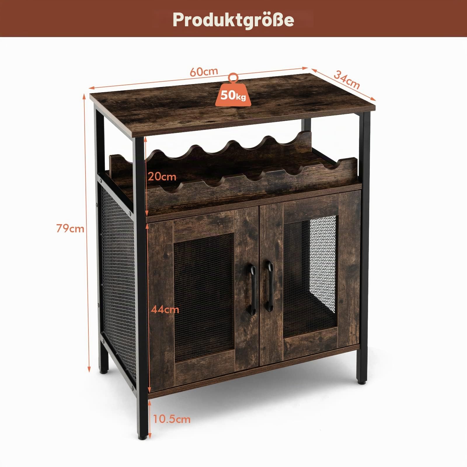 GIANTEX Weinschrank Barschrank Industrial, Weinbarschrank mit abnehmbarem Weinregal & 6 Glashalter, Küche Hausbar Küchenschrank mit Metallgittertüren, Sideboard Flaschenständer Weinständer 60x34x79cm
