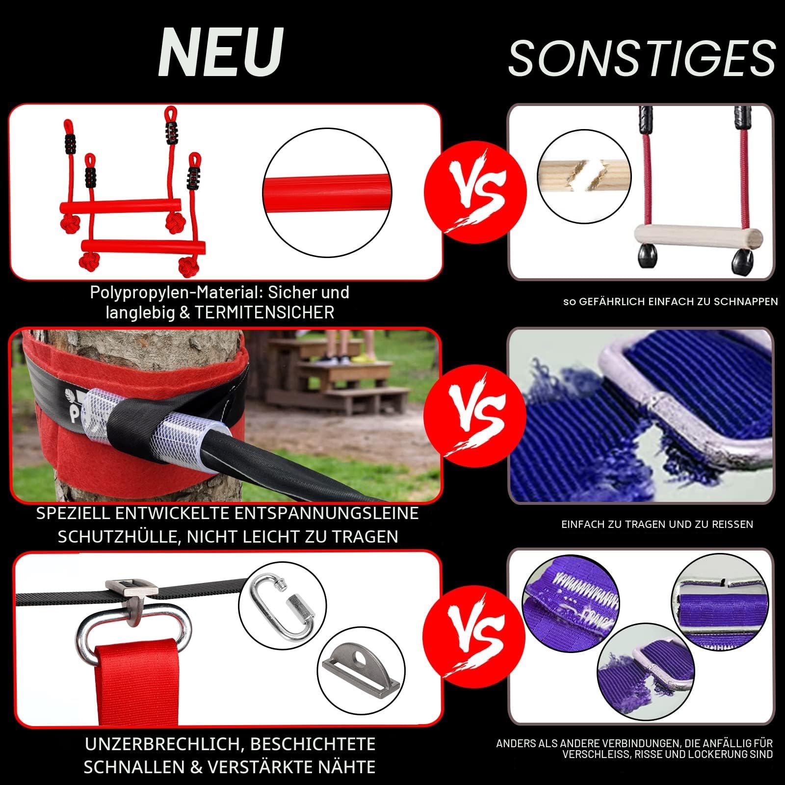 18 Meter Langer Ninja-Warrior-Hindernisparcours für Kinder – Slackine-Spielset mit Kletterstangen, Tragkraft 165 kg, höhenverstellbar, Trainingsgerät für drinnen und draußen im Garten