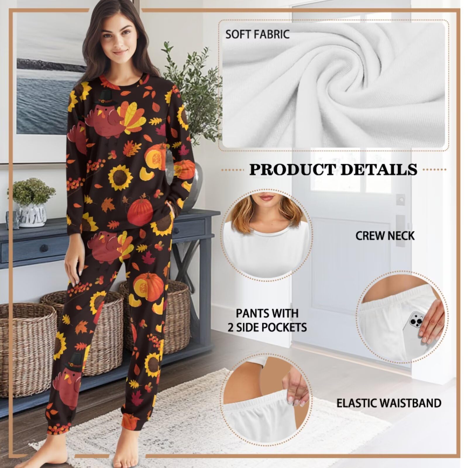 COEQINE Pijamas de Halloween a juego para parejas, talla grande, ropa de dormir familiar, conjunto de sudadera de manga larga, conjunto de 2 piezas para otoño