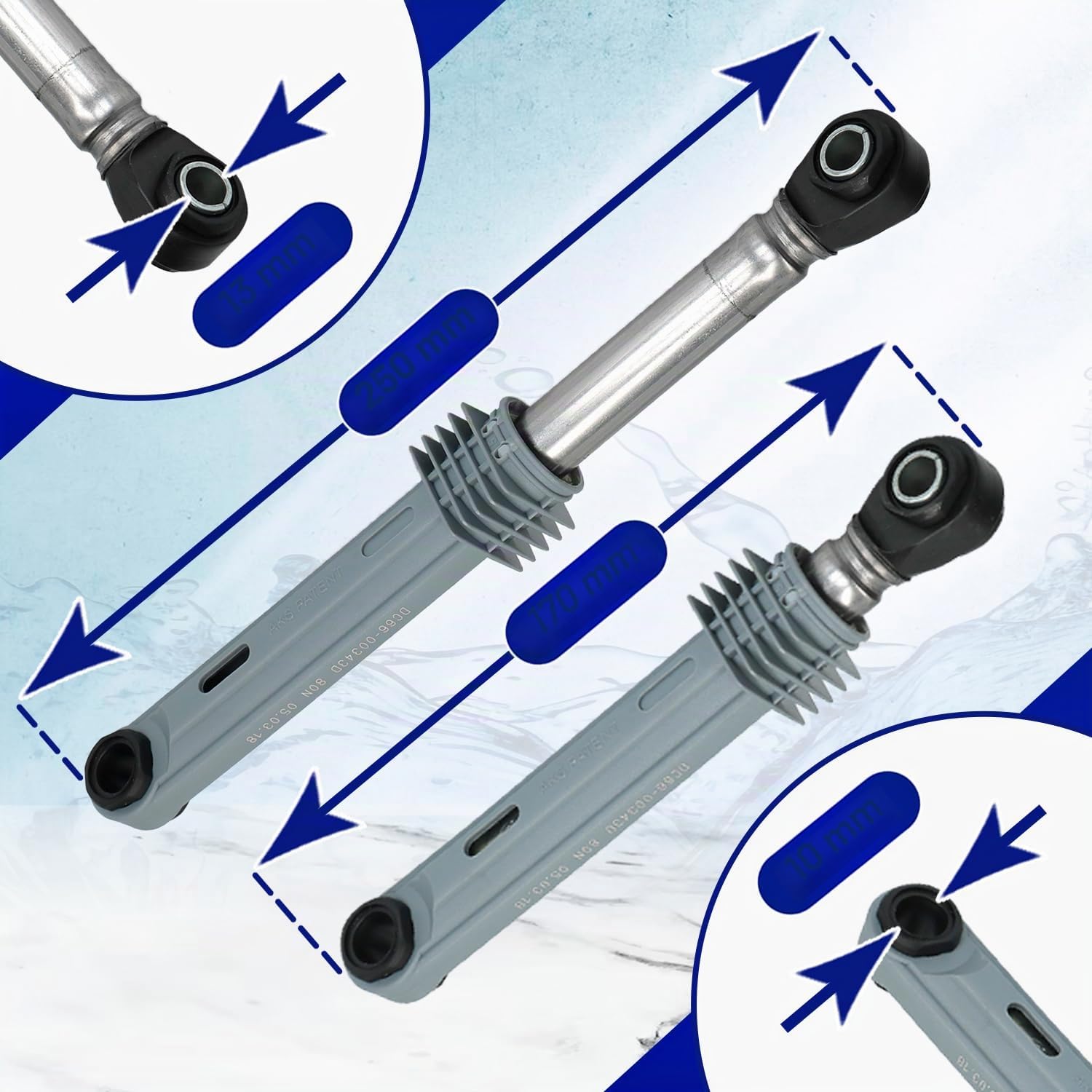 2 Stück Stoßdämpfer Waschmaschine 80N Ø10mm Ø13mm Länge 165 mm – 250 mm mit dem Originalcode DC66-00531C DC66-00343D DC66-00421B für Samsung - Komplett mit Microfasertuch – MONTERAL