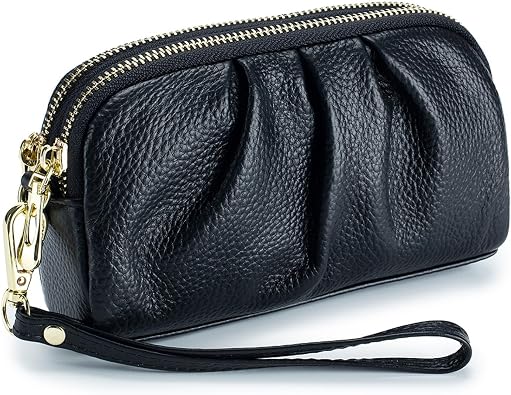 Genuine Leather Wristlet Wallets for Women | Ruched Clutch Design, Stylish Wristlet Purse