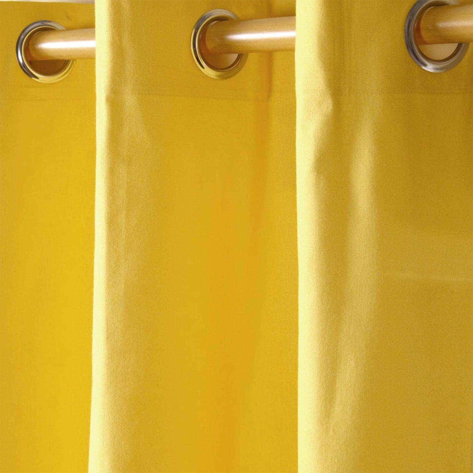 HOMESCAPES – Paire de Rideaux à œillets Prêt-à-Poser – Uni Jaune – 100% Coton – 137 x 182 cm