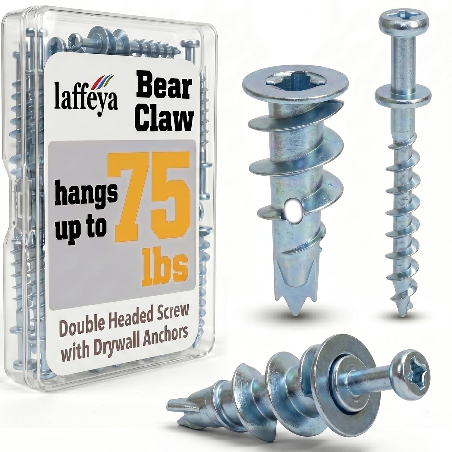 laffeya Bear Claw Double Headed Screw & #8 Self Drilling Drywall Anchor, 25