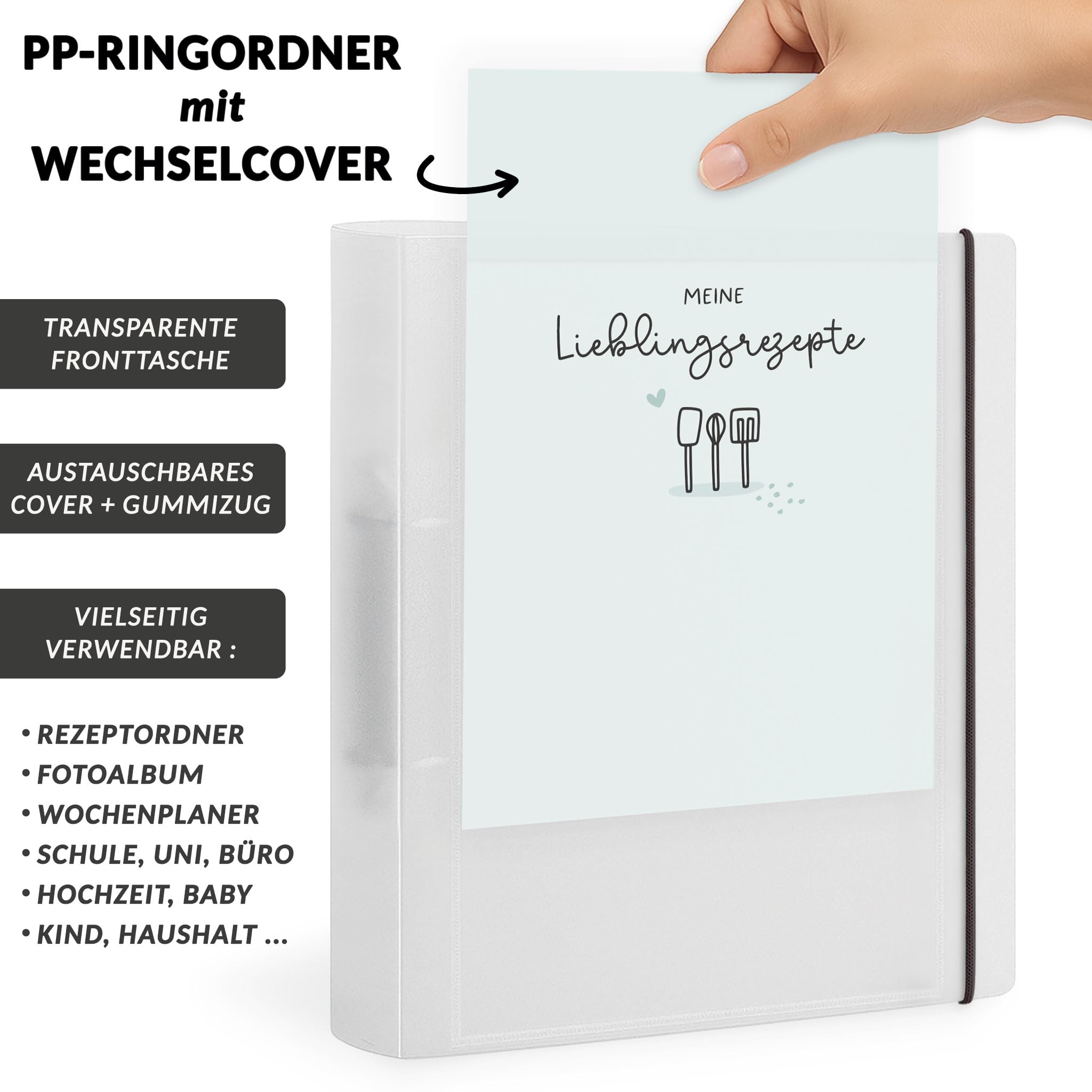 Flexibook Rezeptordner A4 Meine Lieblingsrezepte mint, D-Ring-Mechanik, Gummizug und Transparenter Fronttasche