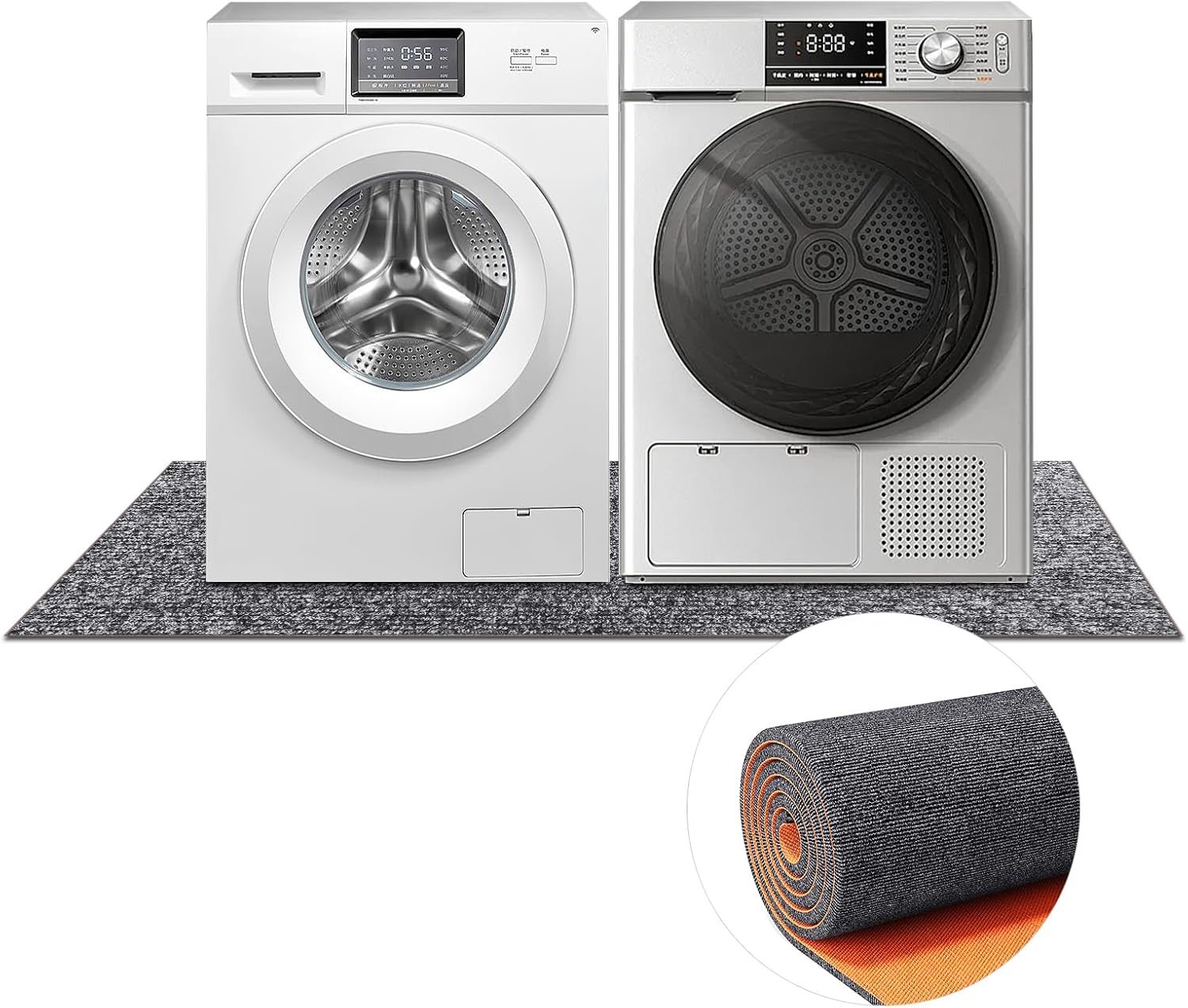 9 mm Extra Thickened 63 X 36 in Washer and Dryer Mats for Floor, High-Density Polyester Fiber Washing Machine Mat with Rubber Backing, Non-Slip Shock Absorbing Water Absorbing Trimable (Light Gray)