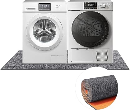 Mat for Under Washing Machine and Dryer-9 mm Extra Thickened 63 X 36 in Floor Mat, High-Density Polyester Fiber Laundry Noise Mat with Rubber Backing, Non-Slip Shock Absorbing Trimable Light Gray