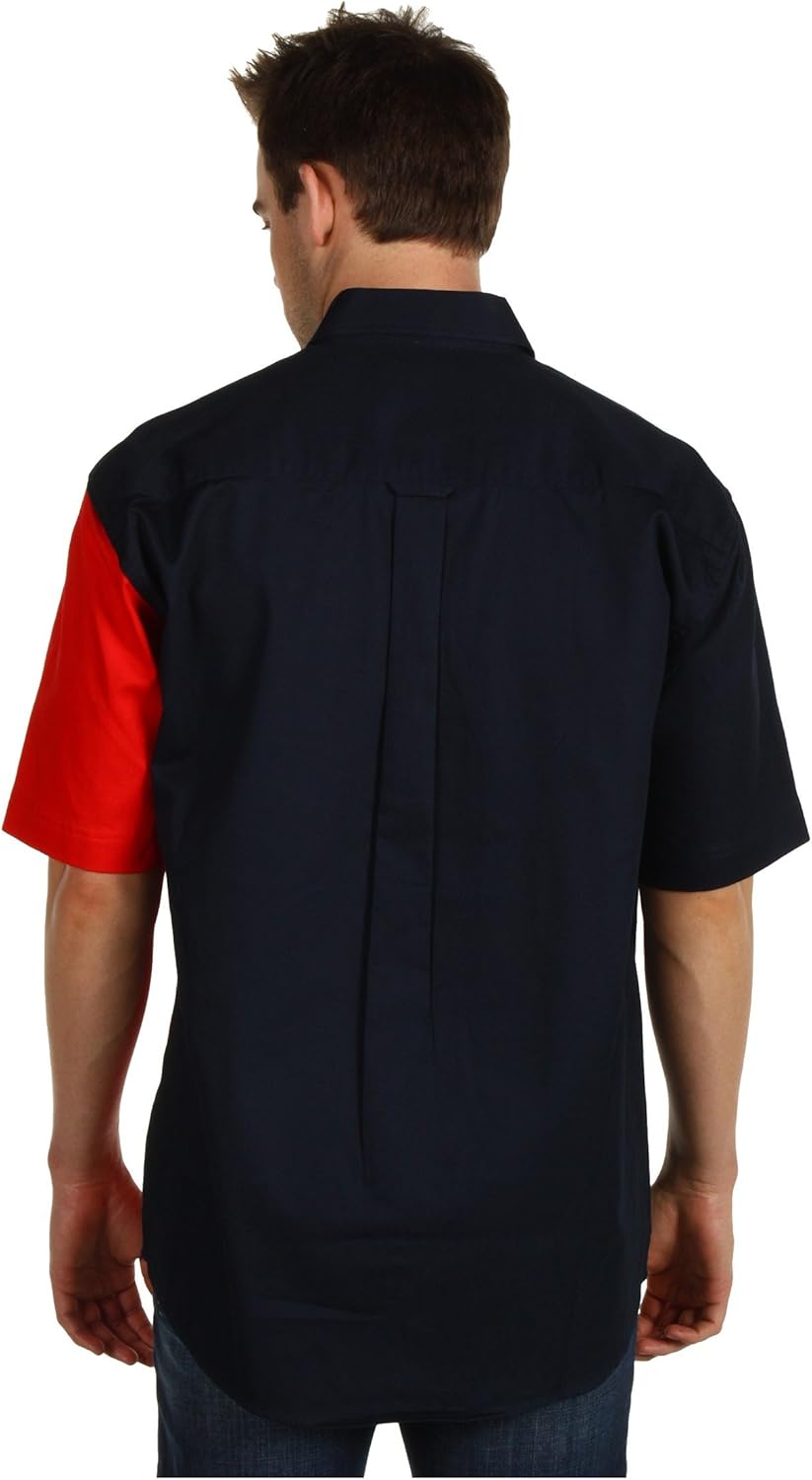 MENS RED WHITE AND BLUE PIECED TEXAS FLAG SHORT SLEEVE WESTERN SNAP SHIRT