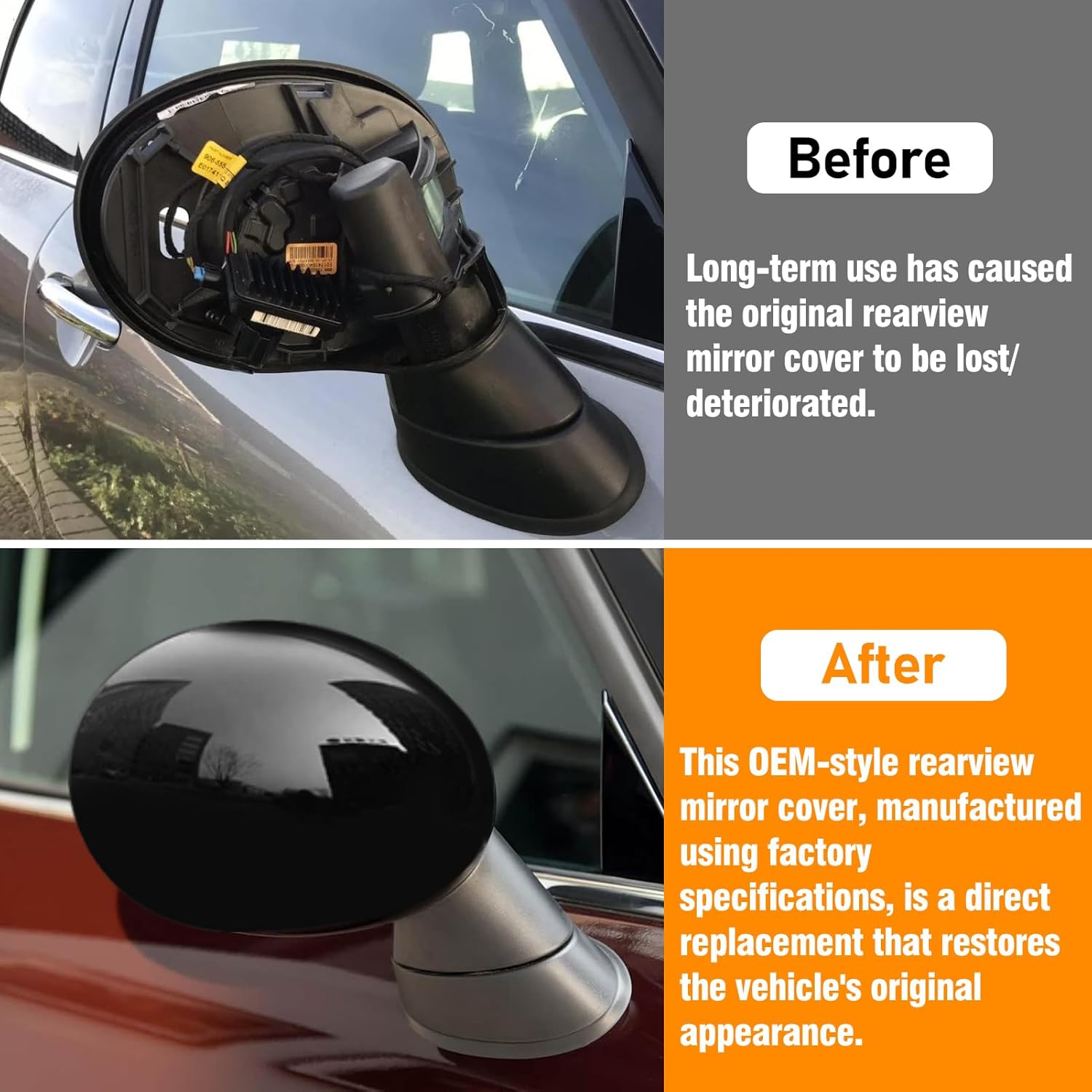 2PCS Compatible with MINI Cooper Mirror Cover F54 F55 F56 F57 F60 2016-2019, LHD Only Pair MINI Cooper Mirror Caps W/O Light Hole Replacement 51167401230/51167401229 - Glossy Black