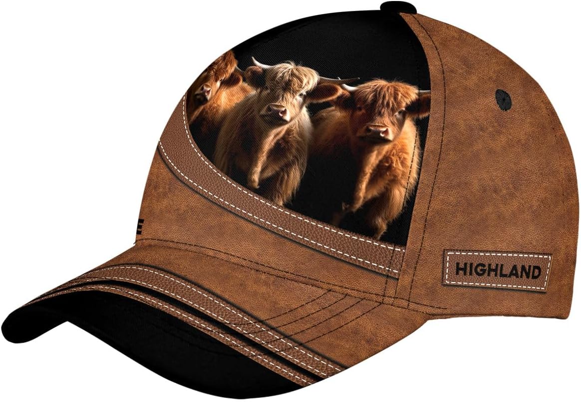Generic ThuhaTree Store Personalized Name Highland Cattle Classic Baseball Cap, Highland Cow Baseball Cap, Highland Cow Cap for Women Multi