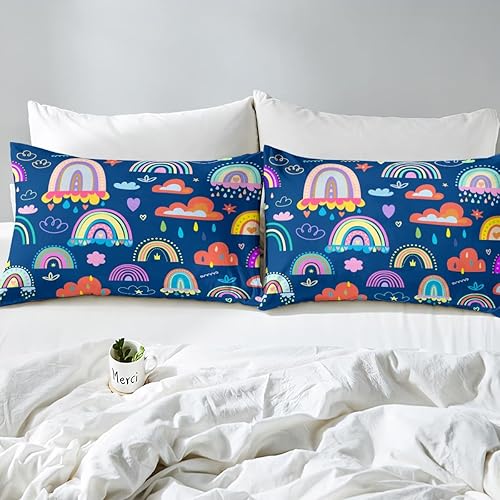 Miniatura 4 de Rainbow Comforter Cover Watercolor Hand Drawn Duvet Cover for Toddlers Kids Girly,Colorful Cartoon Raindrop Kawaii Bedding Set Crown Love Hearts